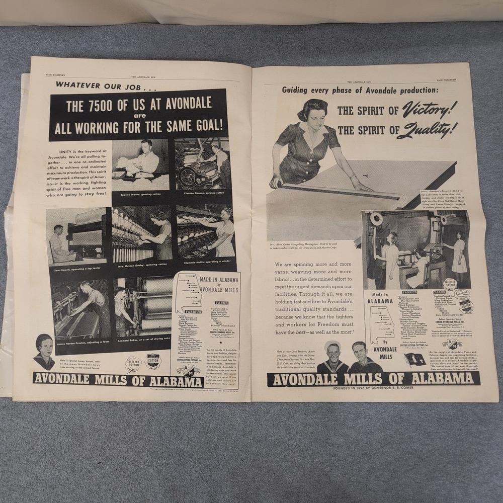 2 Avondale Sun Newspapers 1943 WWII Mill WINS Army-Navy Production Award Alabama - Picture 5 of 8